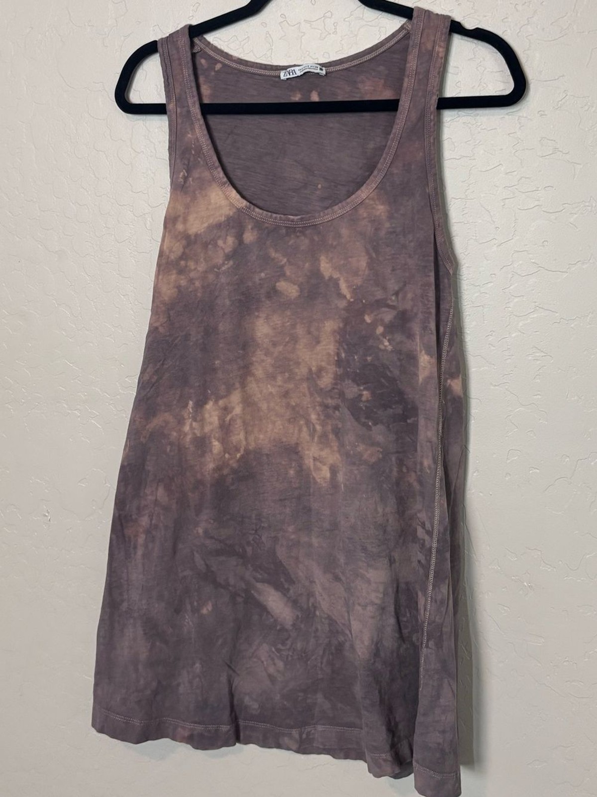 Zara Acid Wash Tie Dye Tank Dress Brown Taupe Women’s Small
