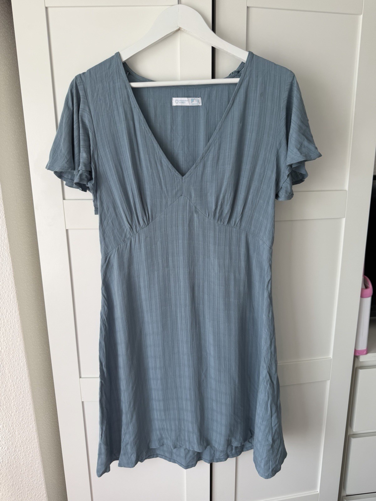 Primark Slate Blue V-Neck Short Sleeve Flutter Dress Day Mini Dress⁠ Size 14