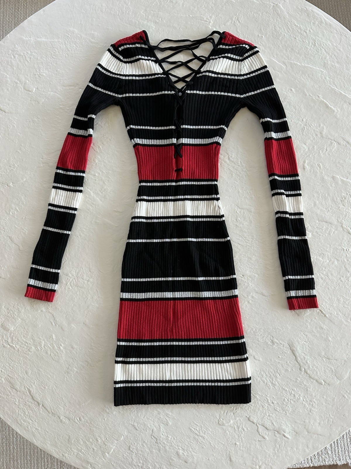 Planet Gold Black, White, Silver, and Red Horizontal Stripes Bodycon Dress