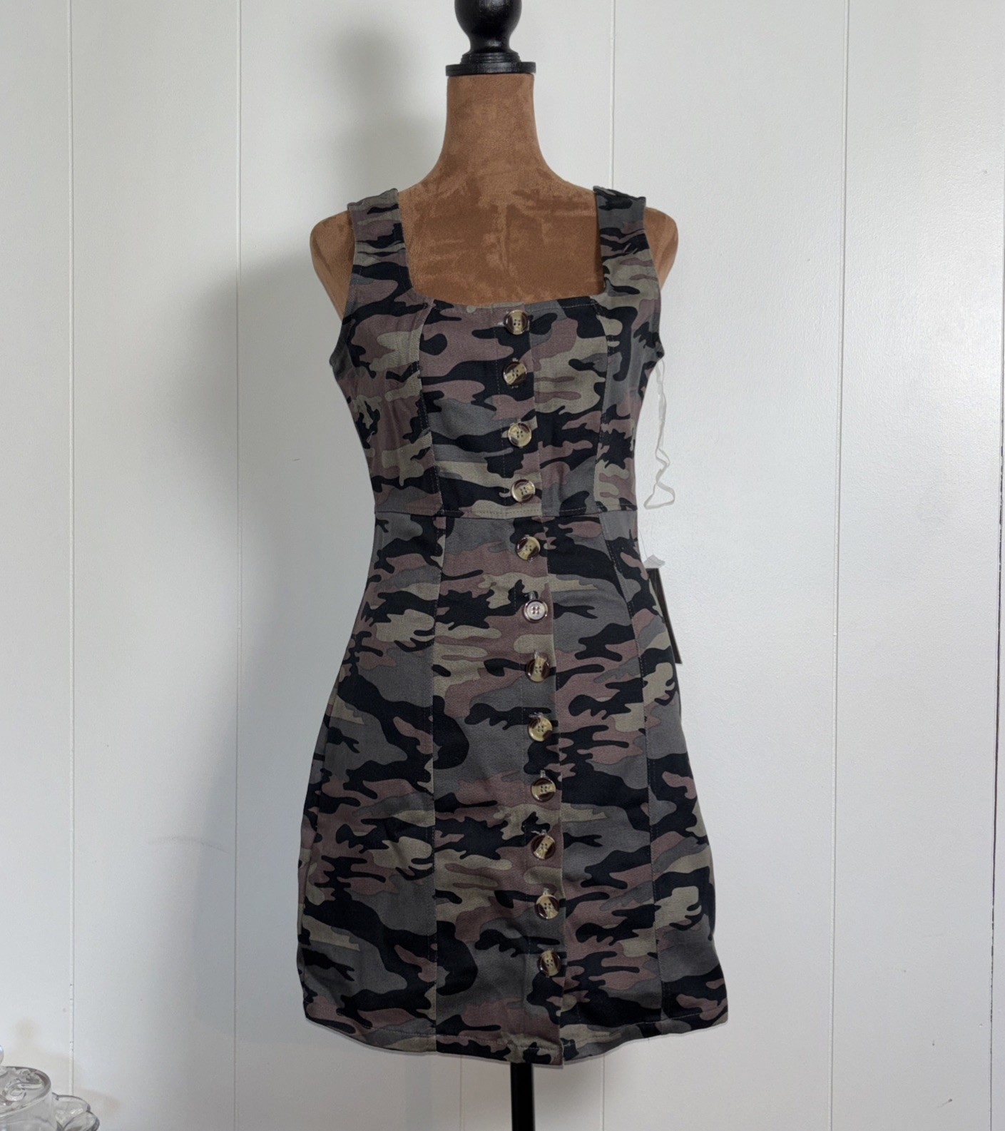 Army Camo Tank top Dress Sz Small Button Front Goth Grunge J for Justify New