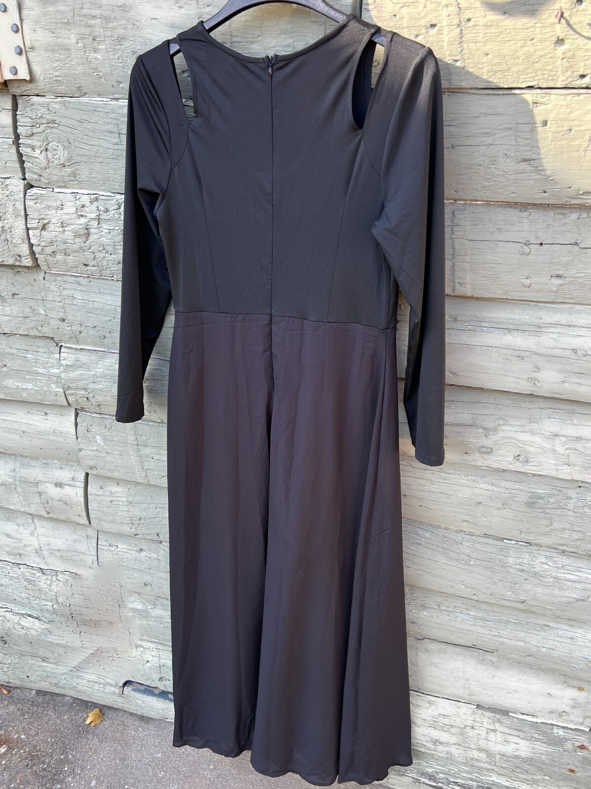 Women’s Medium Full Length Dress Winter Autumn Long Sleeve Black White Contrast