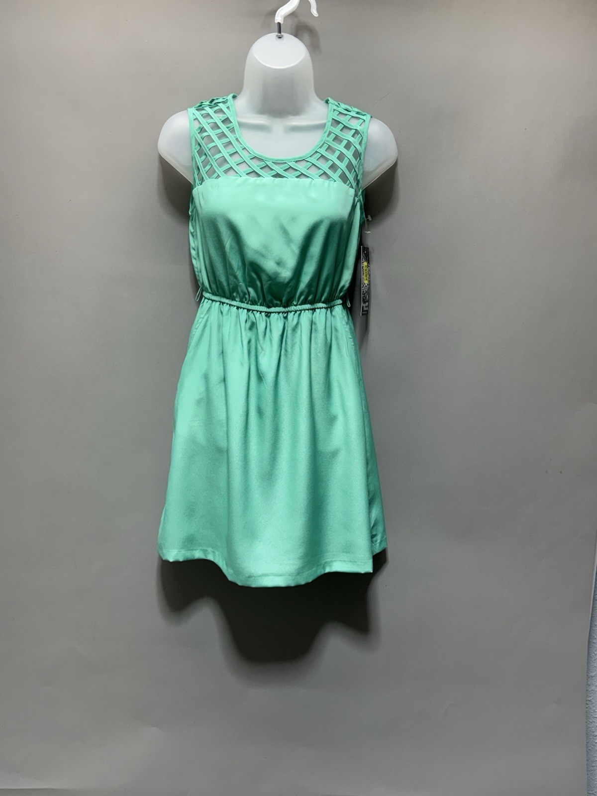 Sequin Hearts Teal Lattice Neck Dress S Sleeveless Fit & Flare NWT Juniors Party