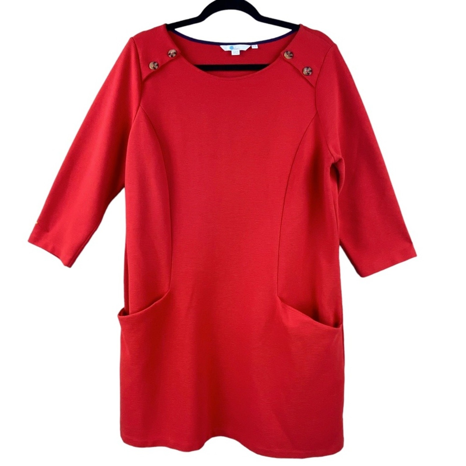 Boden Red Ribbed Shift Tunic Dress Size 14 Long 3/4 Sleeves Classic Holiday