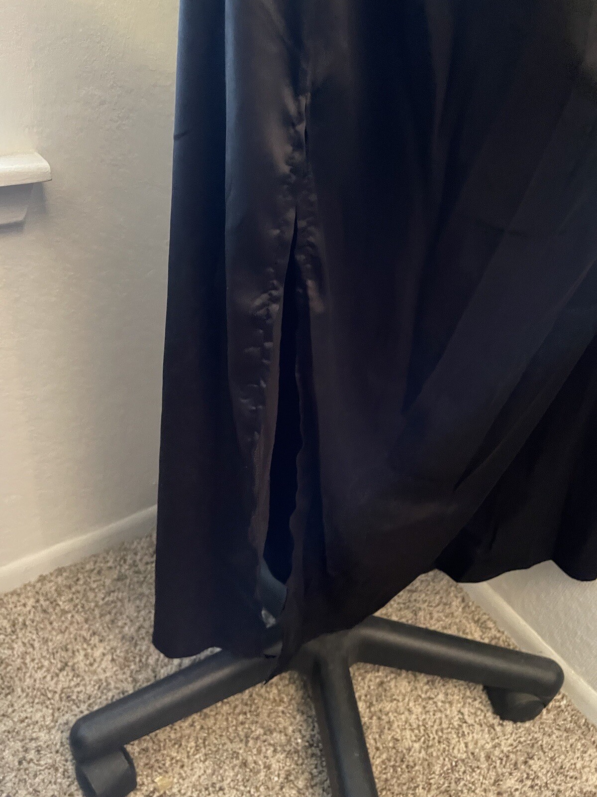 Black Satin Maxi Slip Dress Cami Spaghetti Strap Slit Cocktail evening Size L