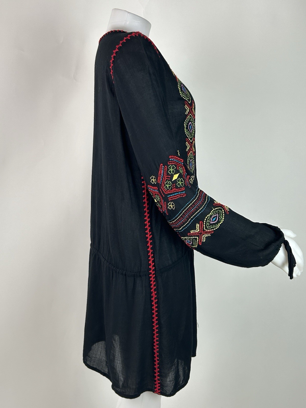 Basil & Maude Size Medium Black Embroidery Tunic Dress Semi Sheer Beach Cover-up