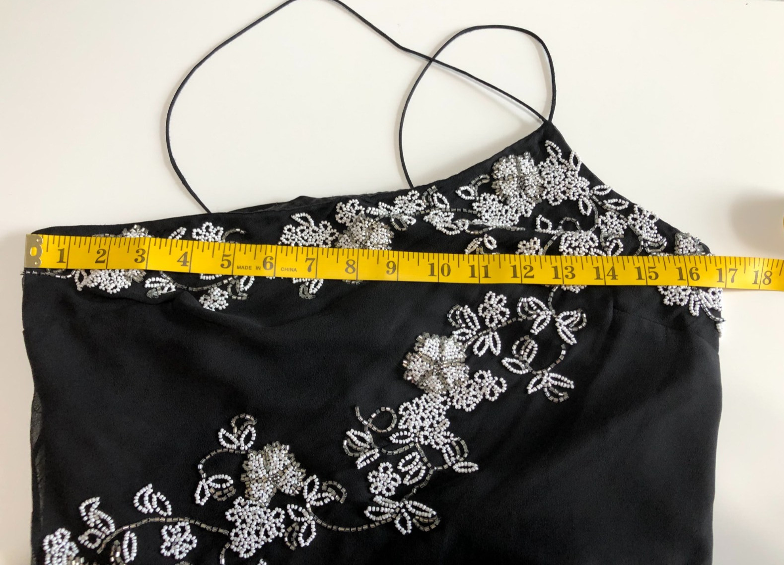 Vintage SCALA 100% Silk Beaded Dress Black Floral Asymmetric Hem Prom Formal L.