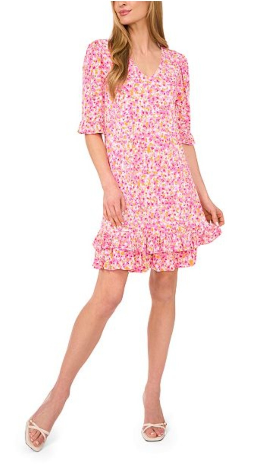 CeCe E2718 Women’s V-Neck Ruffled Floral Shift Dress Size L