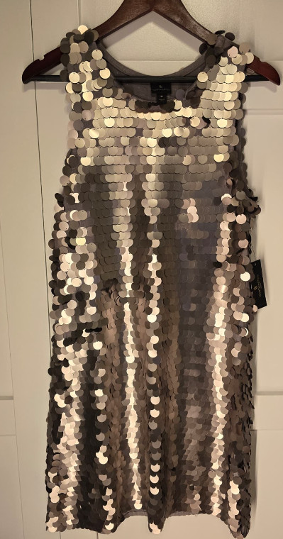 NWT Worthington Womens M Silver Sequin Shift Dress Sleeveless Party Cocktail
