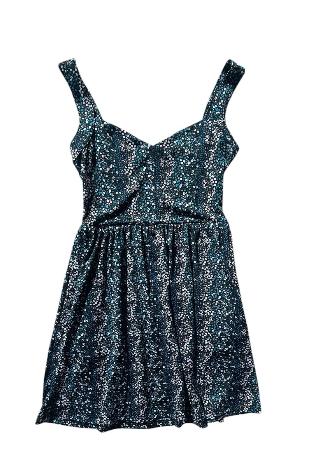 BEBOP Size S Floral Mini With Pockets. Black With Teal White Retro Classic