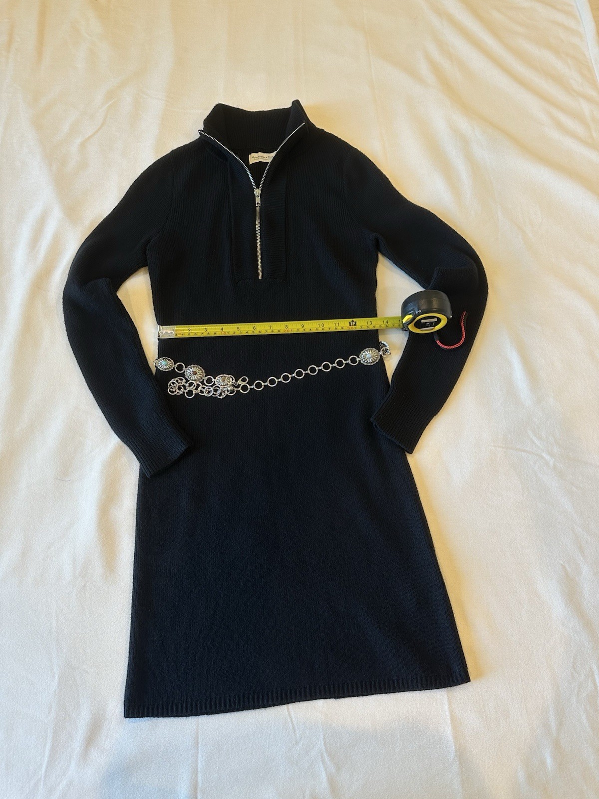 Abercrombie & Fitch Black Solid Knit Mock Neck Half Zip Sweater Dress Women M