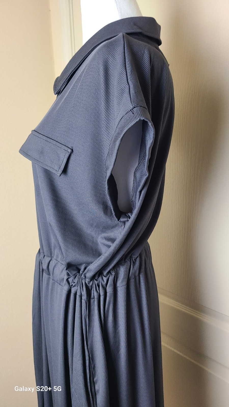 Lularoe Charcoal Gray Rib-knit Stacie Shirt Dress Chest Pockets Drawstring…