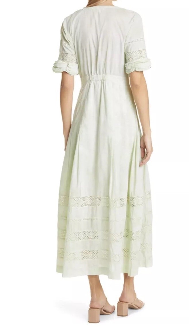 LOVESHACKFANCY Edie Lace Inset Midi Dress Yellow Tie Dye Medium