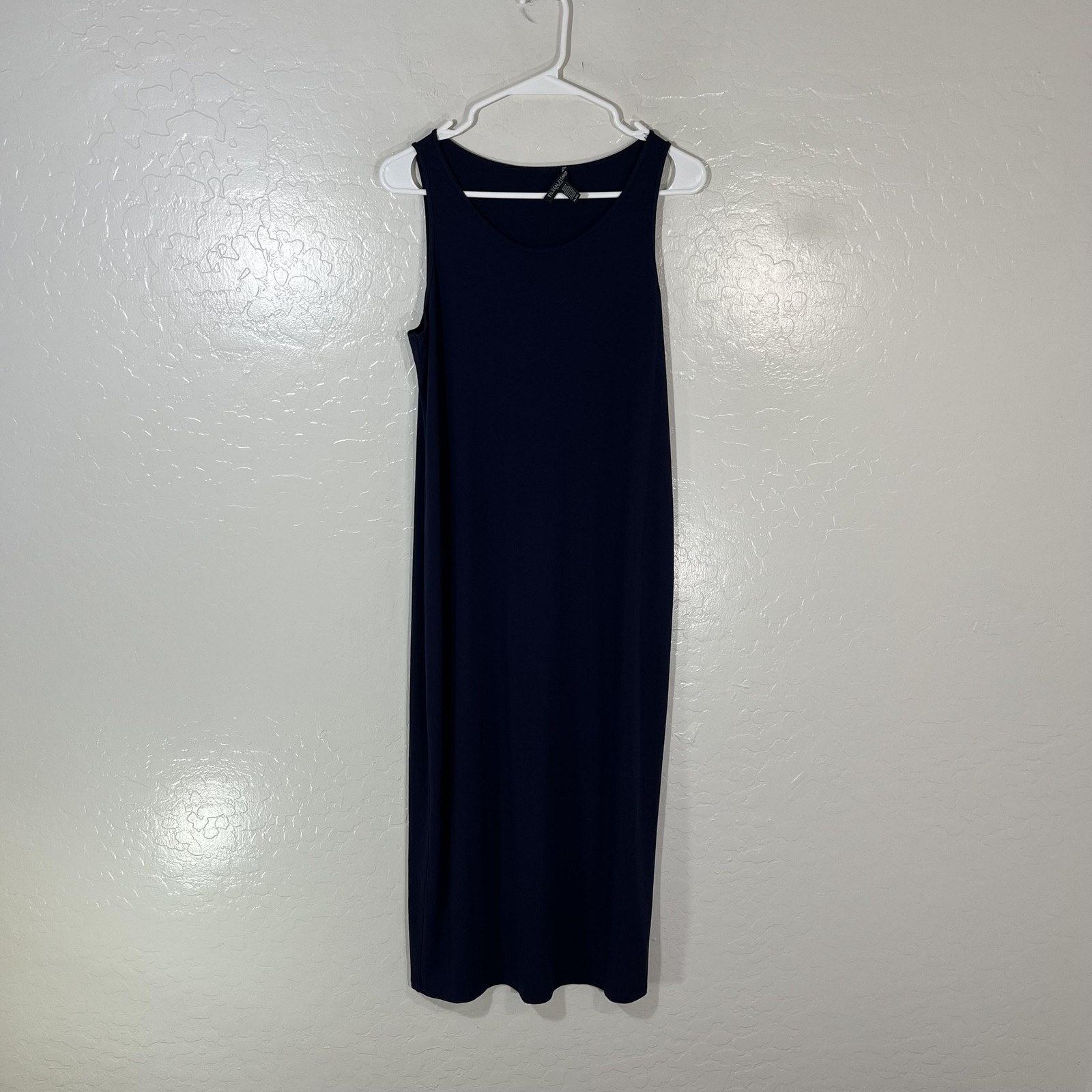 Eileen Fisher Tank Dress Womens Petite Large Blue Jersey Midi Sleeveless Stretch