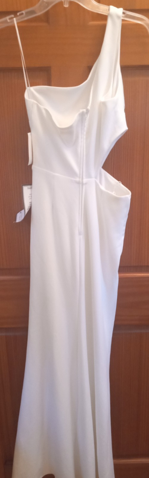 Crystal Doll Juniors’ One-Shoulder Long Gown, Ivory, Size 3, MSRP $79, Cut Out