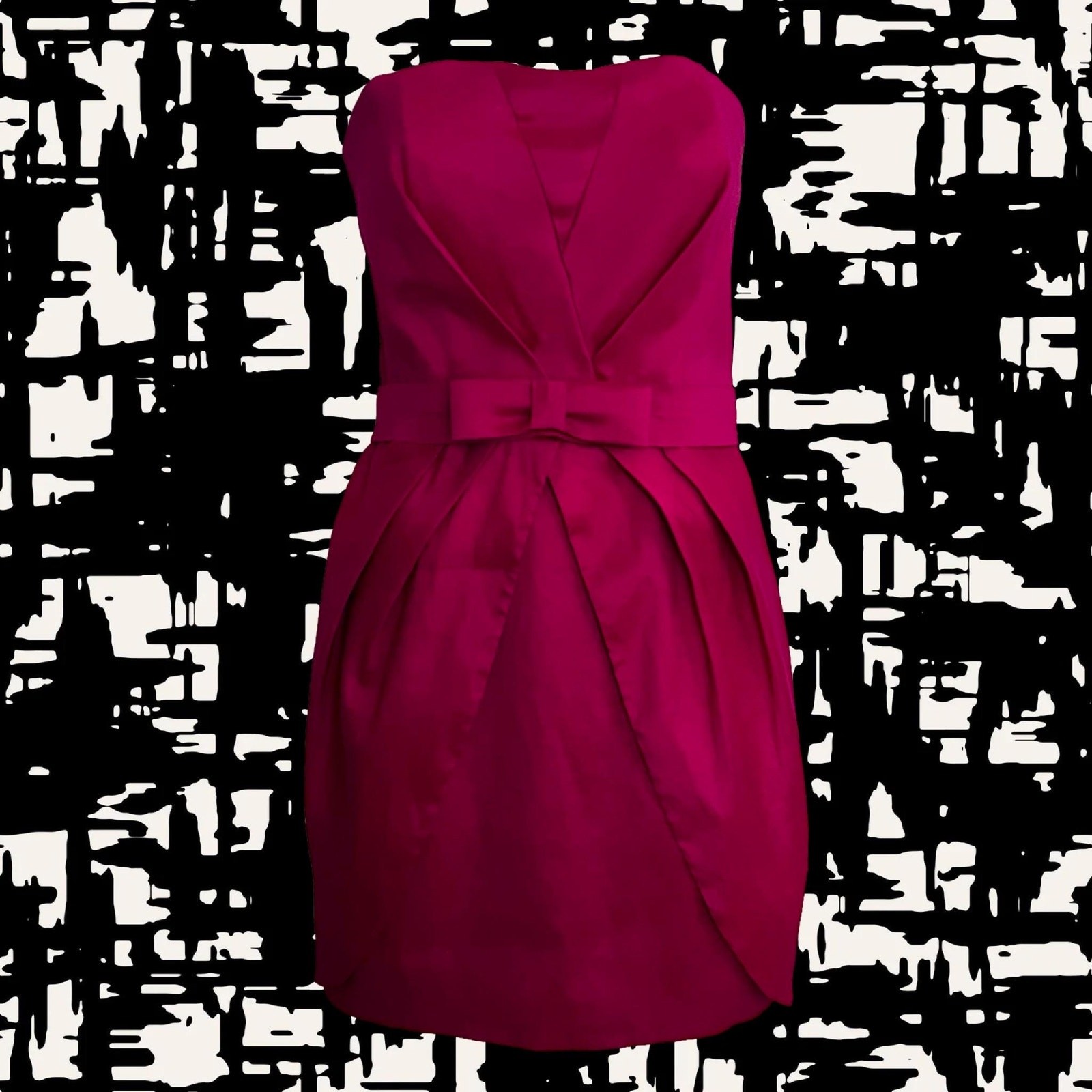 Hot Pink Strapless Mini Dress • by Cache • Belt with Bow • Pleated Wrap Top
