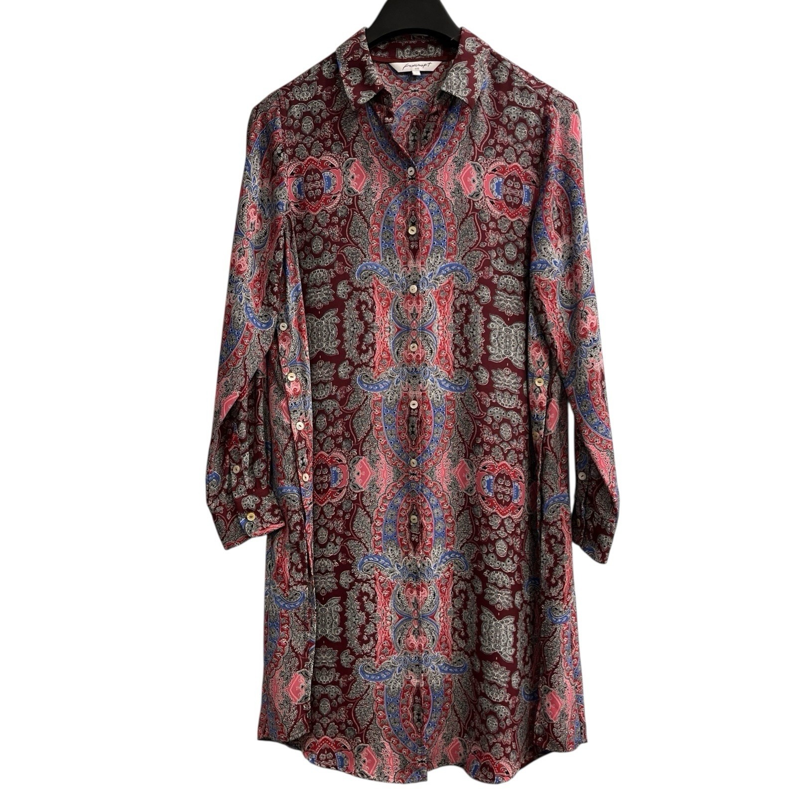 Foxcroft Shirt Dress Womens 10 Paisley Print Chiffon Button Down Midi Office