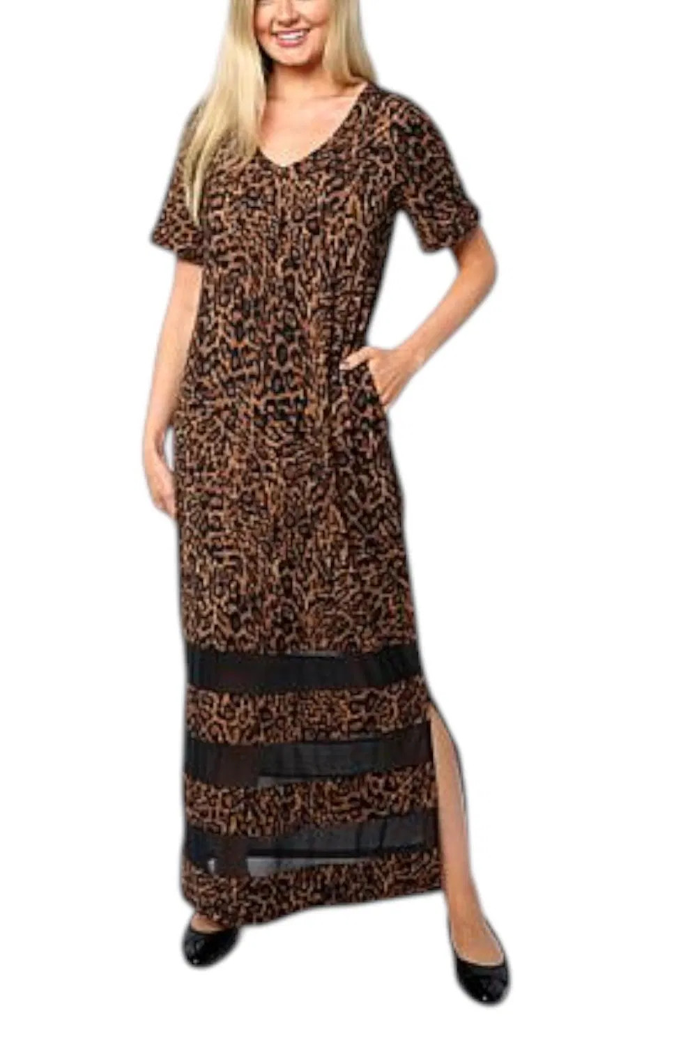 Colleen Lopez Women’s EveryWear Mesh Insert Maxi Dress Leopard