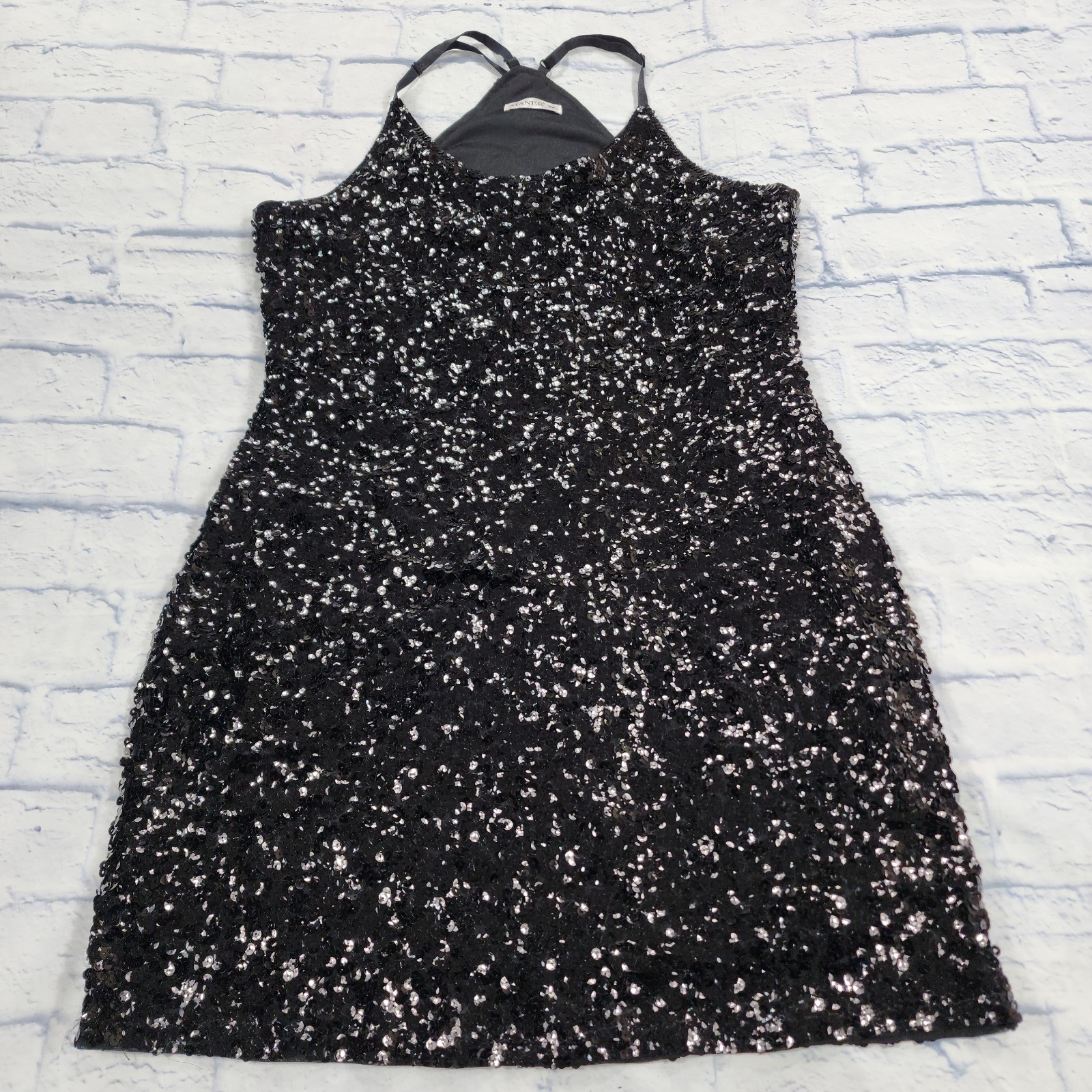 Maner WOMENS XXL Glitter Sequin Dress Adjustable Spaghetti Strap Sparkle Party