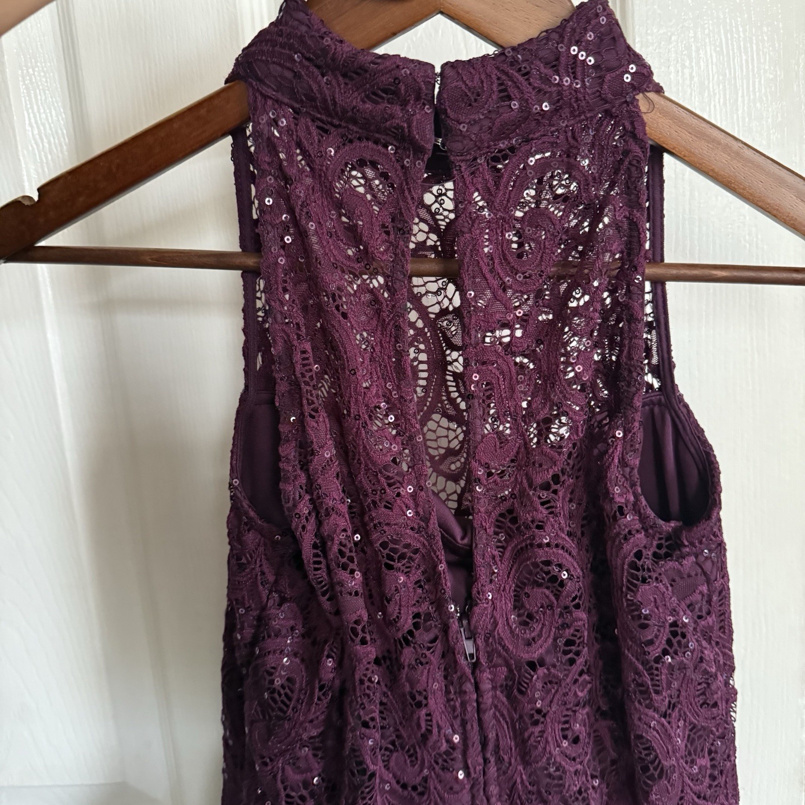 Speechless Sleeveless High Neck Sparkly Burgundy Purple Back Cutout Dress NWT