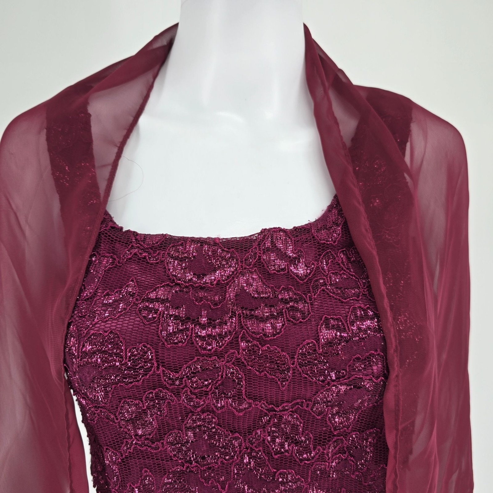 Vintage 1990s/Y2K 5-7-9 Deep Wine Satin Chiffon Wrap Party Dress (Junior’s XS)