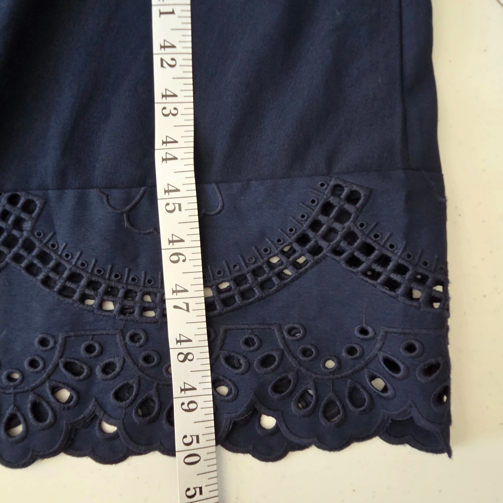 Elie Tahari Navy Blue Eyelet Embroidered Midi Shirt Dress Tie Waist NWT