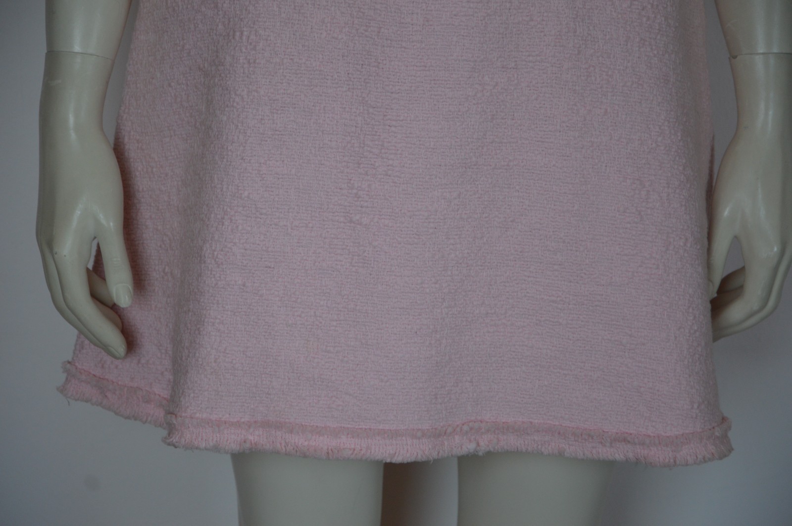 ZARA Pink Fitted Frayed Trims Tweed Boucle Gem Stone Button Mini Dress LARGE L