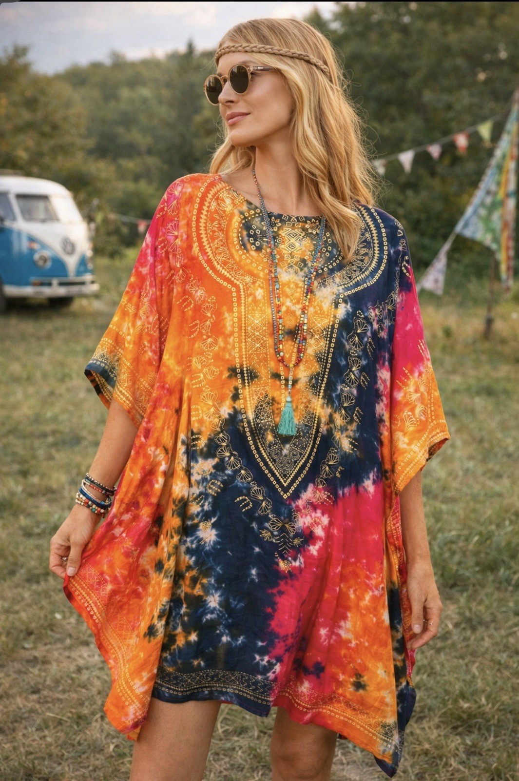 Womens Jessica Taylor Sz OS Boho Kaftan Dress Hippie Festival Tunic Ethnic