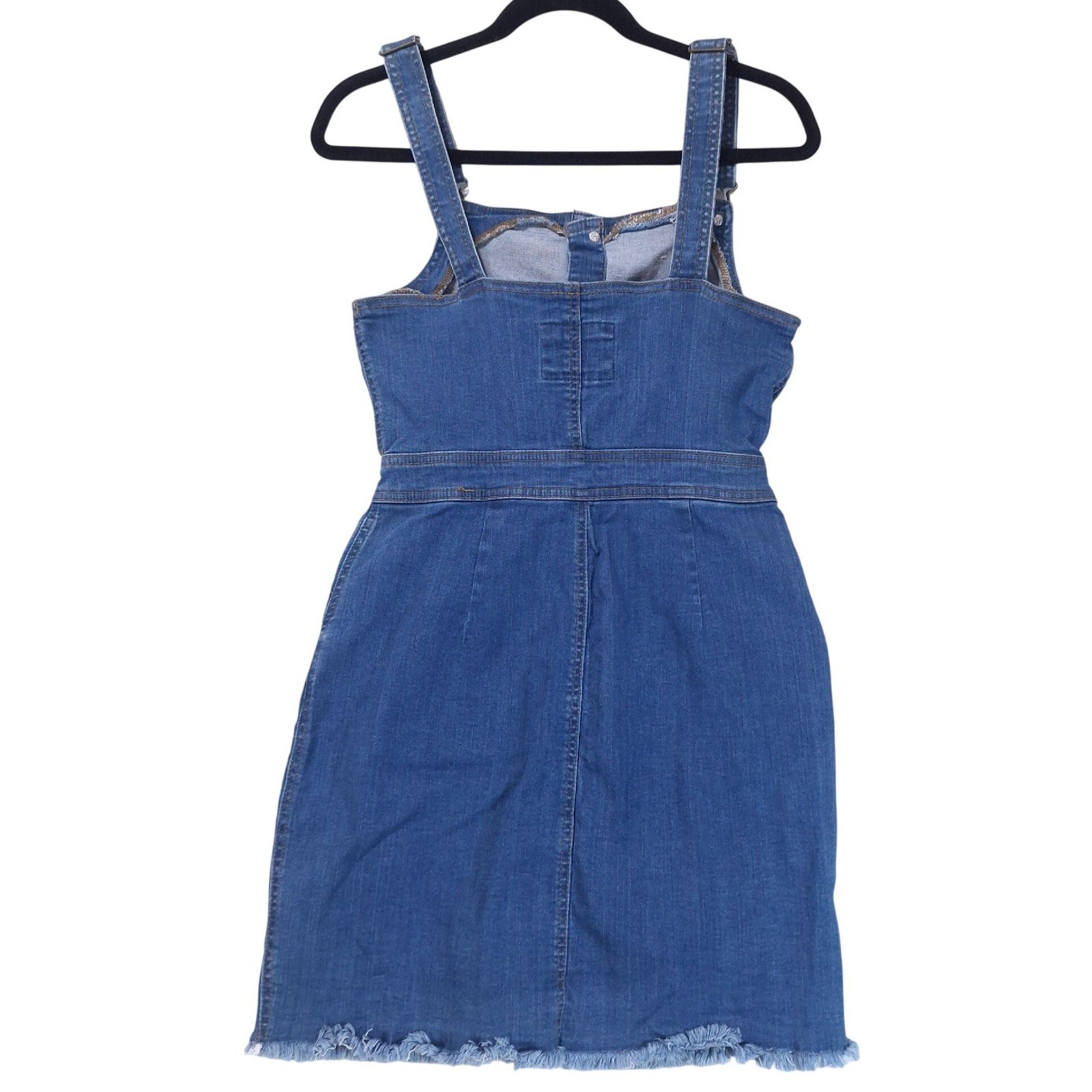 Wax Jean Button Front Denim Overall Mini Dress M Wash Blue Pinafore Raw Hem Y2K