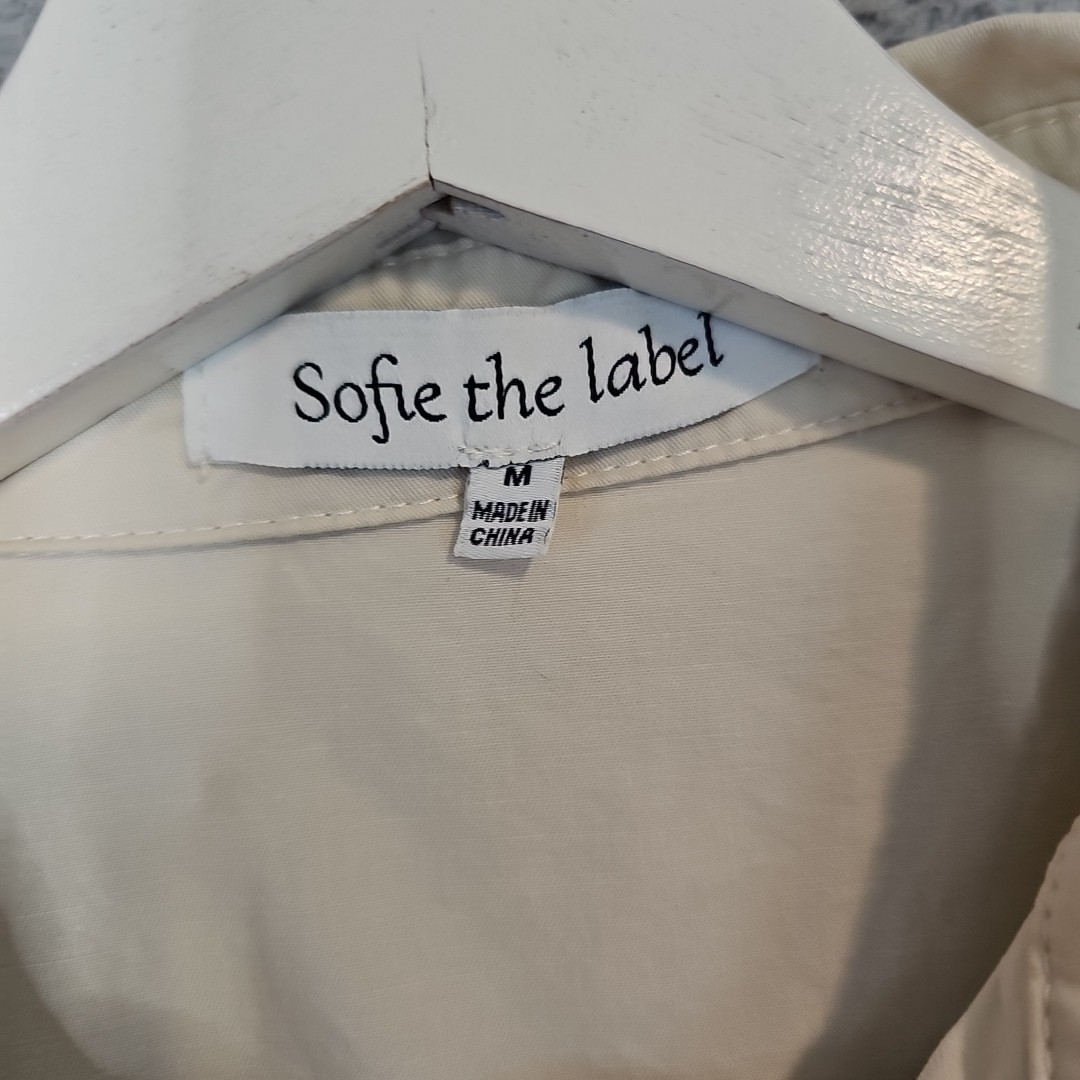 Sofie the Label Tiered Dress Womens Puff Sleeve Button Front Size M Medium Beige