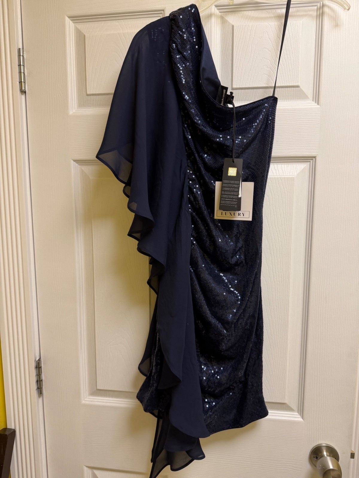 Just Cavalli Navy blue sequin one shoulder mini dress prom evening size XS