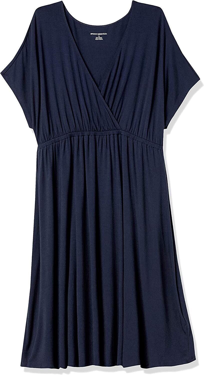 Essentials Women’s Standard Solid Surplice Dress, Navy, XX-Large