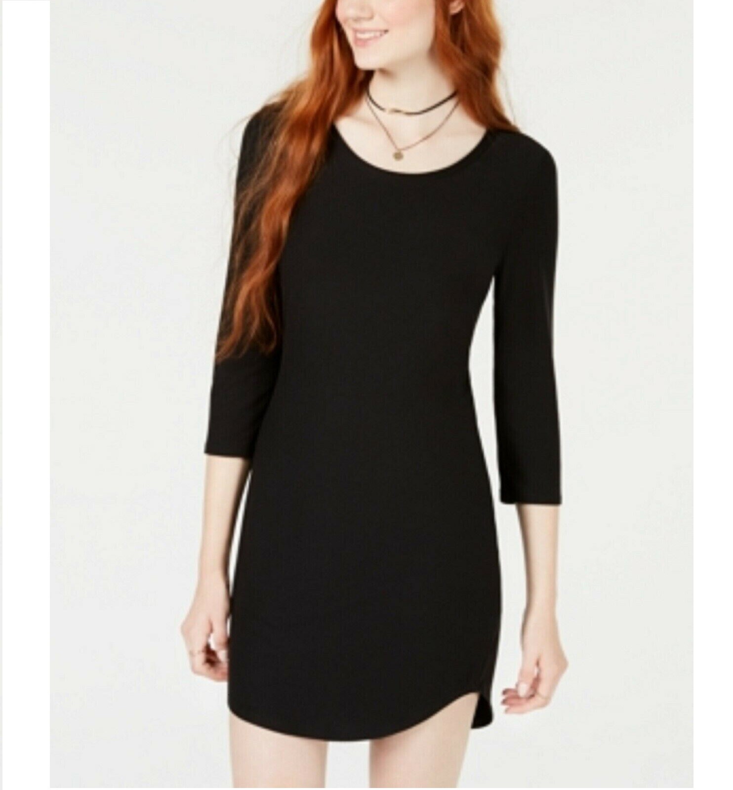 Ultra Flirt Juniors Size M Black 3/4 Sleeve Pullover Bodycon Short Dress NEW