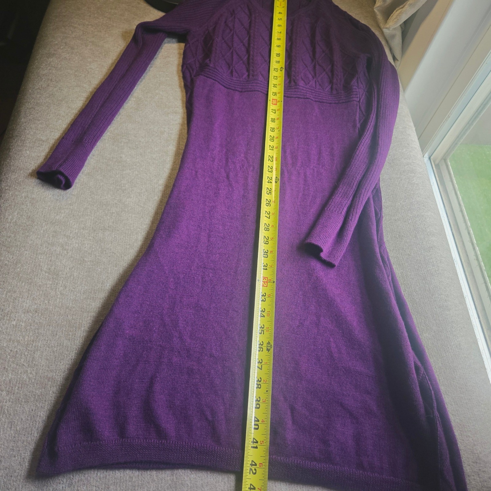Ibex Womens Purple Merino Wool Cable Knit Long Sleeve Sweater Dress Size L