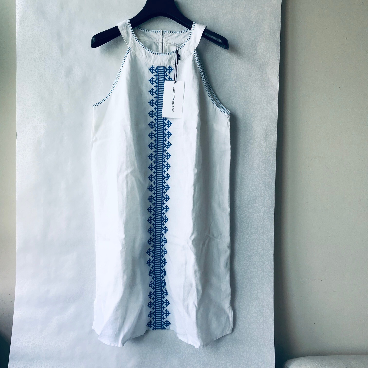 Lucky Brand 100% Linen White Boho Dress Lined (100% Cotton) Size: M