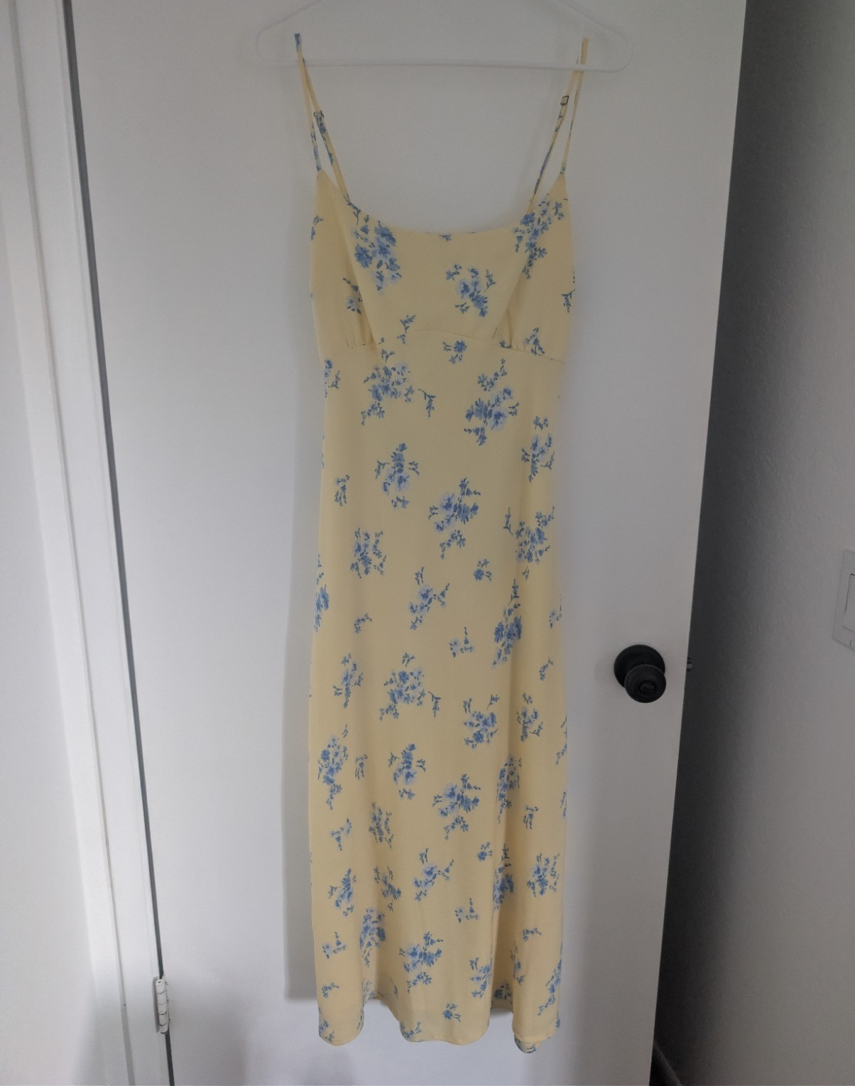 Hollister Yellow/Blue Floral Square Neck Slip Midi Dress Open Back XS