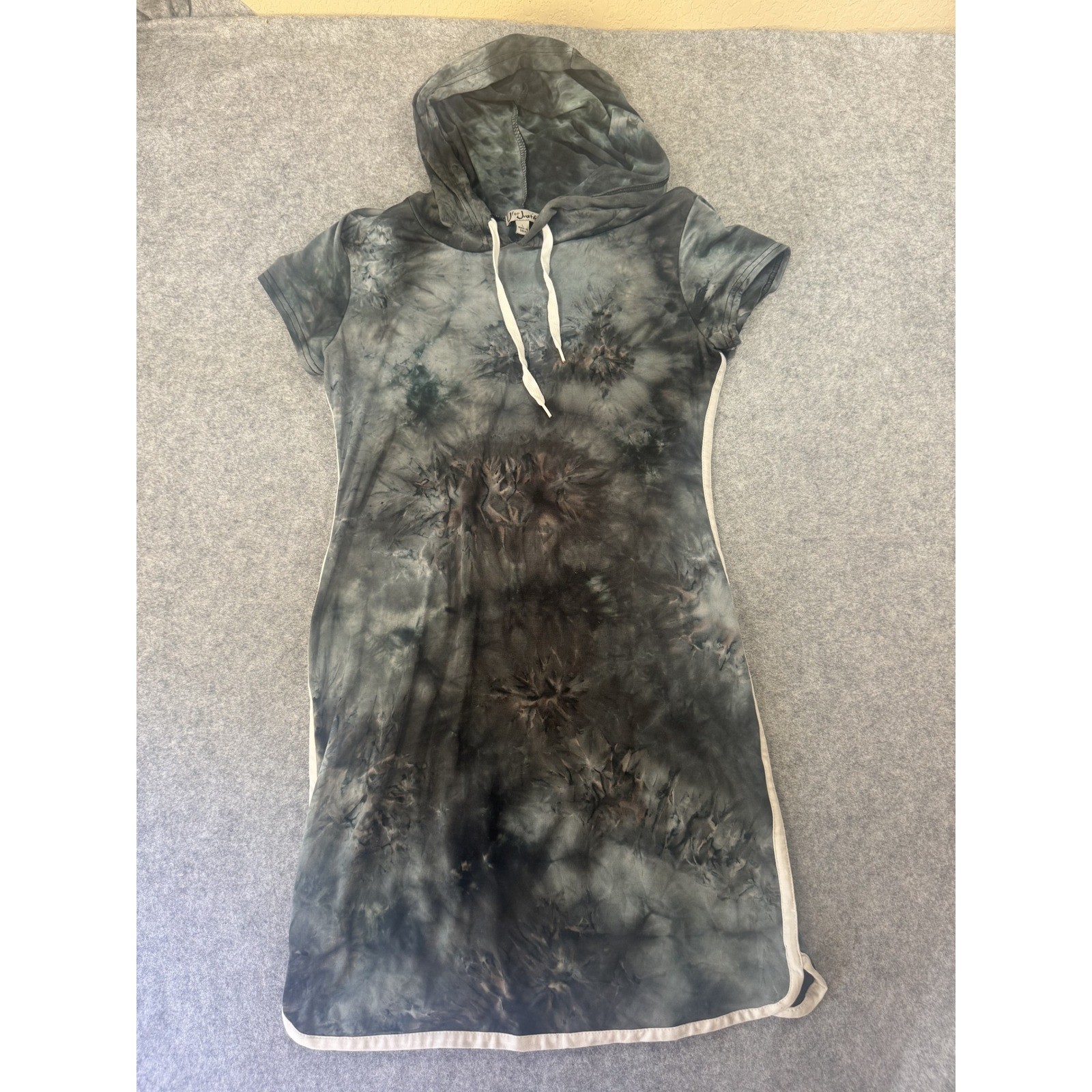 J for Justify Hoodie Dress Large Grey Tie Dye Short Sleeve Mini Dress