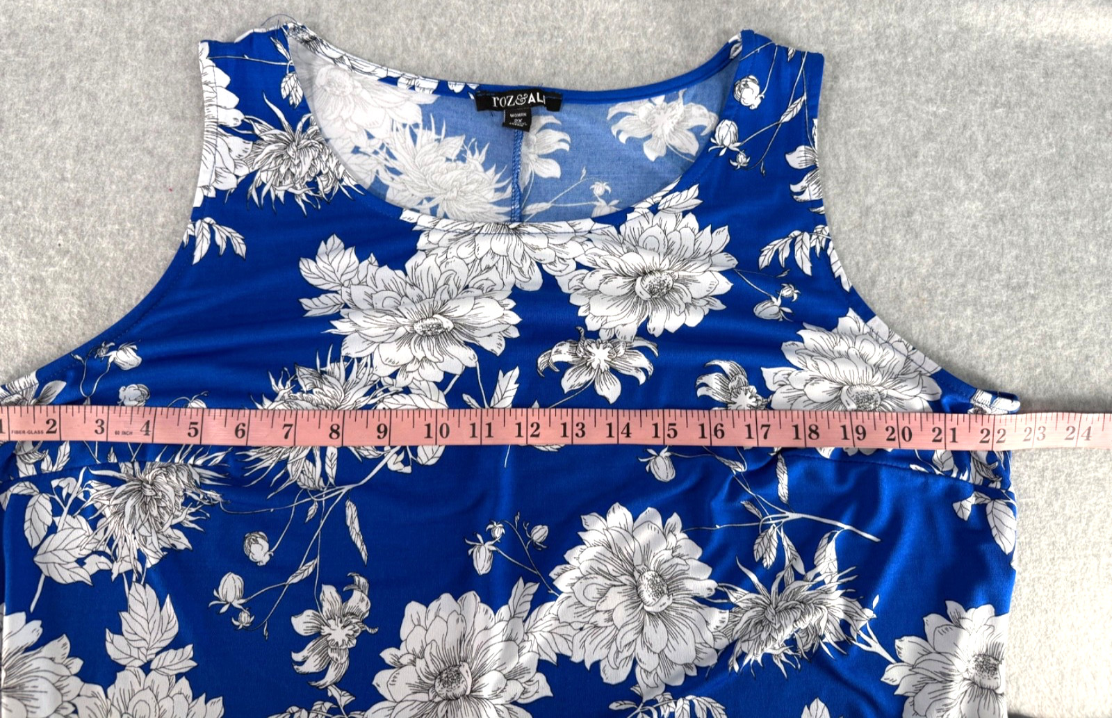 Roz & Ali Womens Dress Floral Shift Swing StretchBlue White Floral Sz 2X Pre-Own