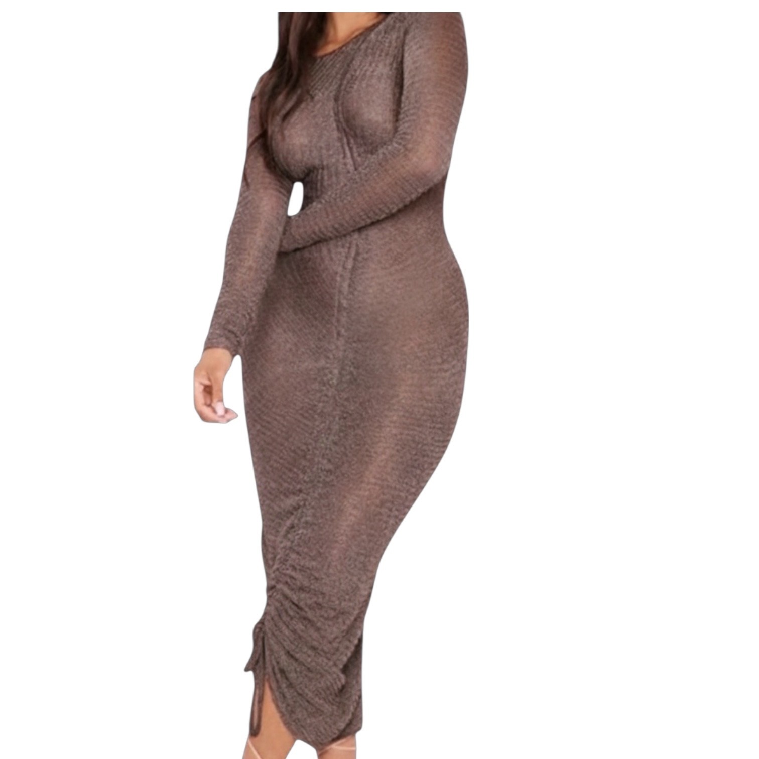 NWT PrettyLittleThing Chocolate Brown Ruched Bodycon Maxi Dress Slinky Club Sz 6