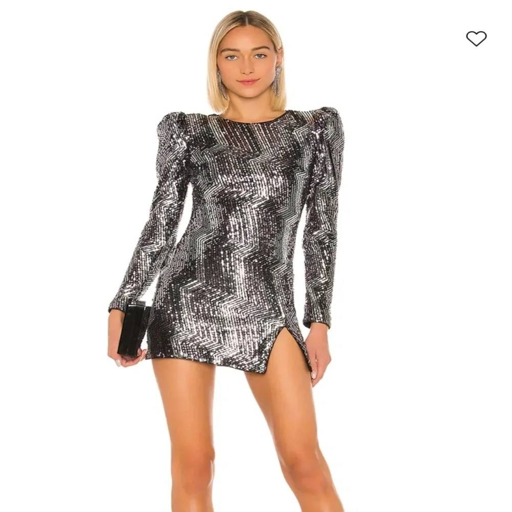 Michael Costello x REVOLVE Mini Dress Women Medium Silver Sequin Puff Hoco Glam