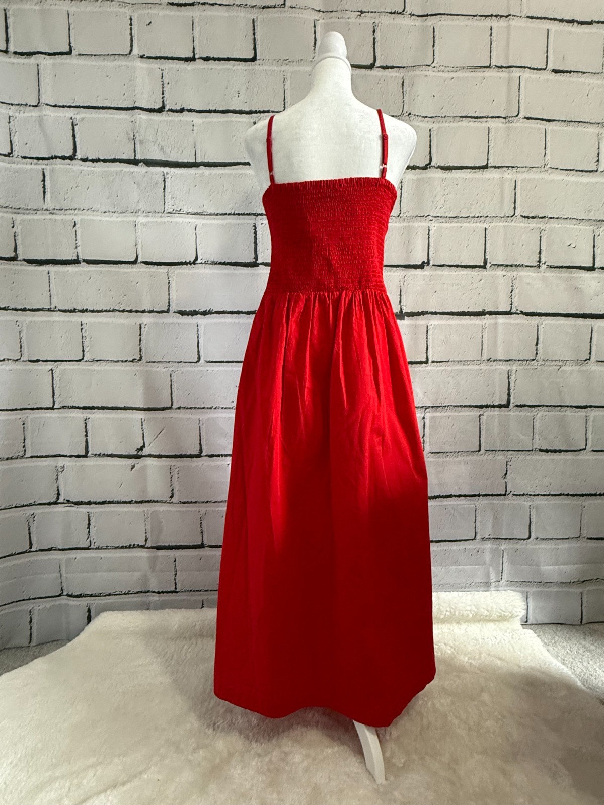 NWT Sim & Sam Red Cotton Maxi Dress Smocked Back Pockets Size M