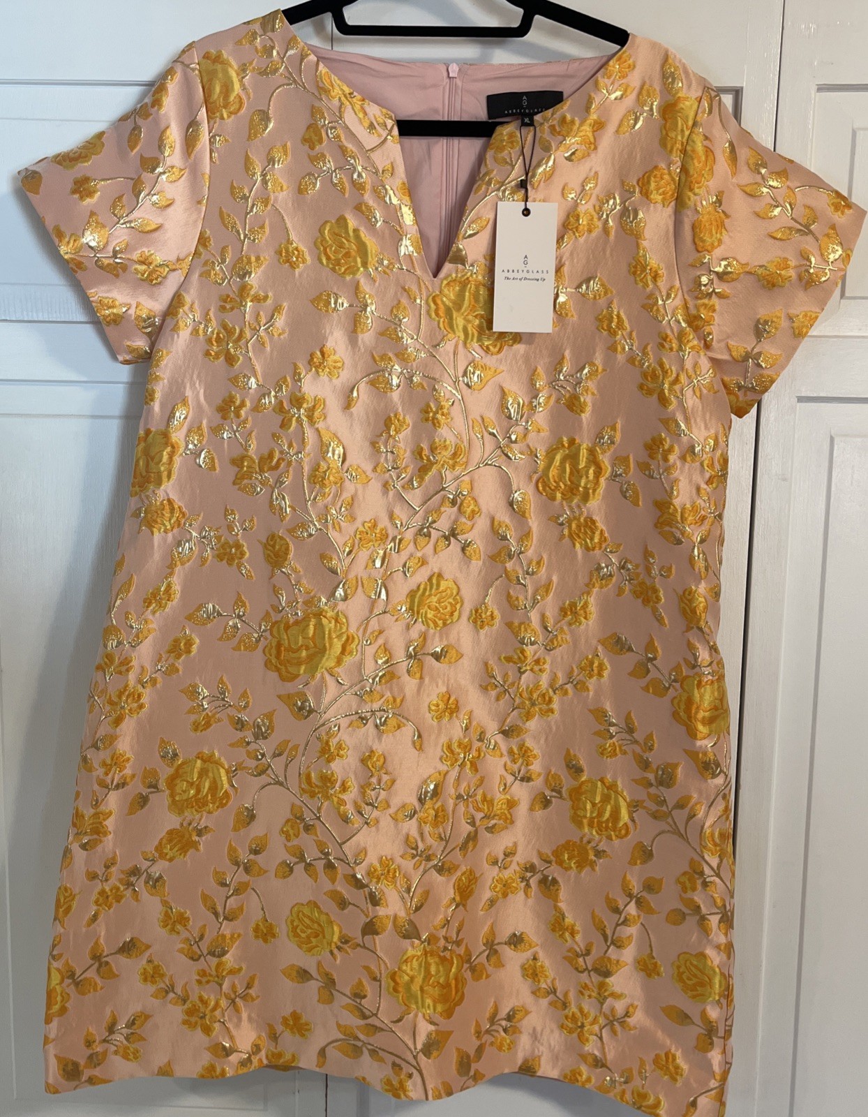 Abbey Glass Lulu Dress Yellow Gold Harvest Rose Jacquard NWT Size XL