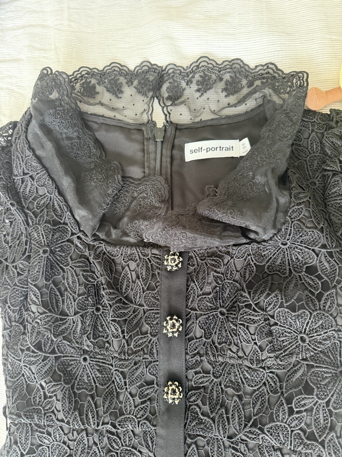 self portrait Black Guipure Lace Button Midi Dress size small new (never wear)