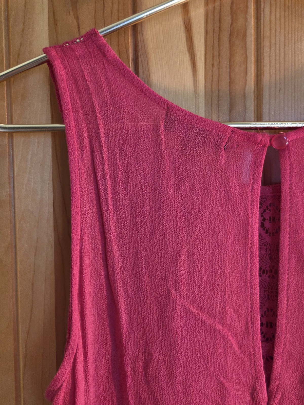 Macys Sequin Hearts Sleeveless Crochet Yoke Flowy Dress Raspberry Red Large NWT