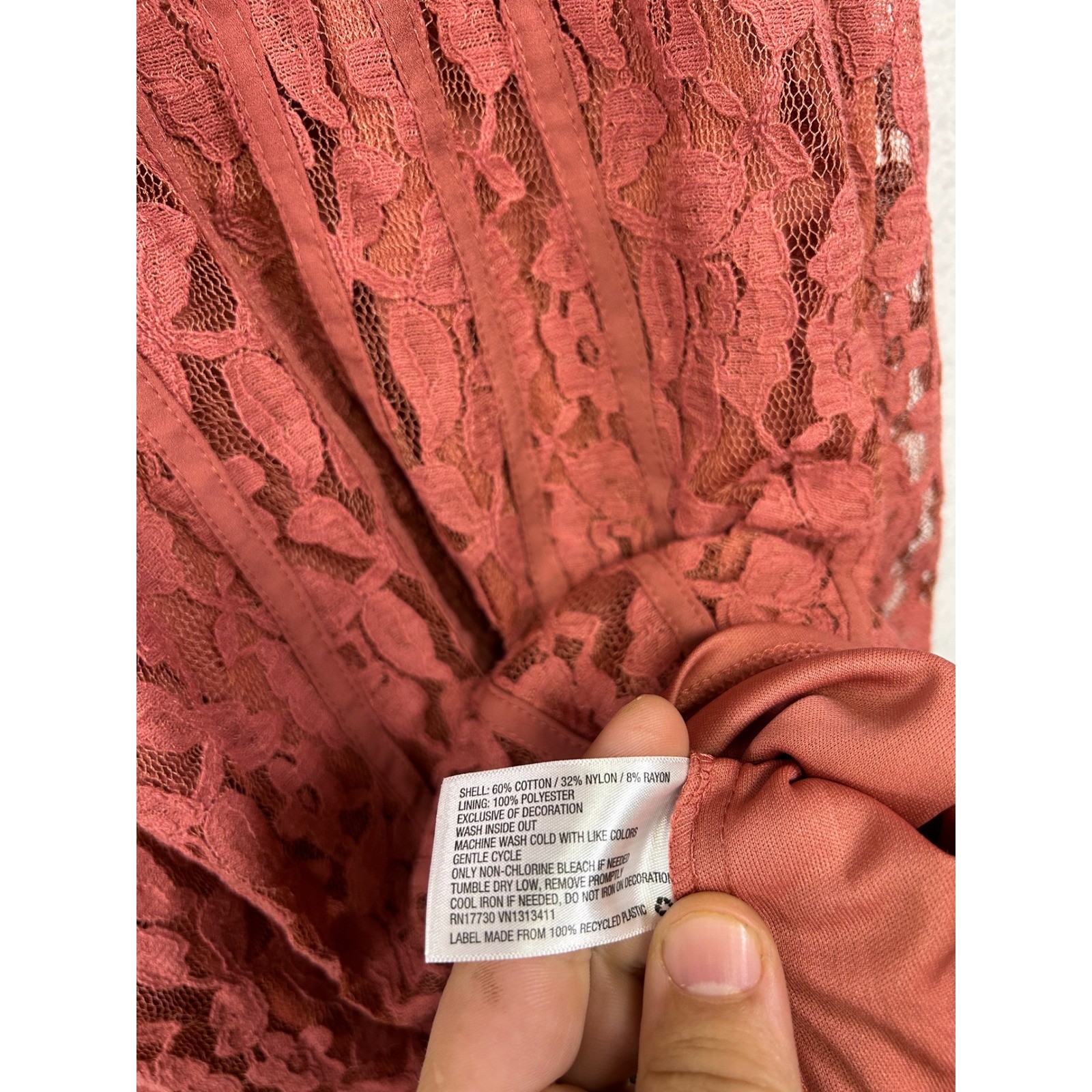 Boho Romantic Xhilaration Womens S Rust Red Lace Mock Neck Pintuck Shift Dress
