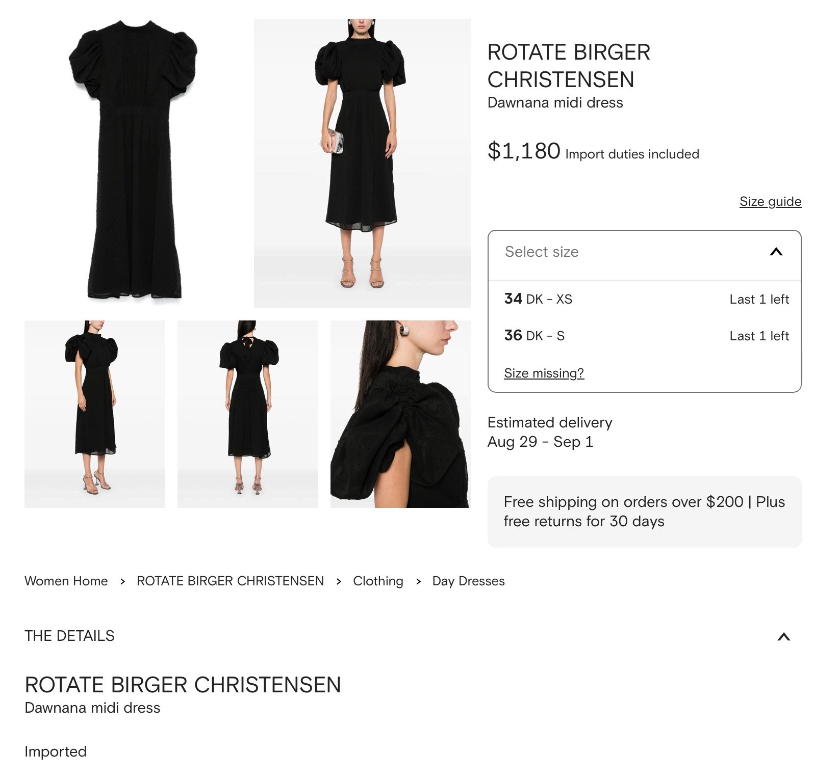 ROTATE BIRGER CHRISTENSEN puff-sleeves midi dress $1180 40/L