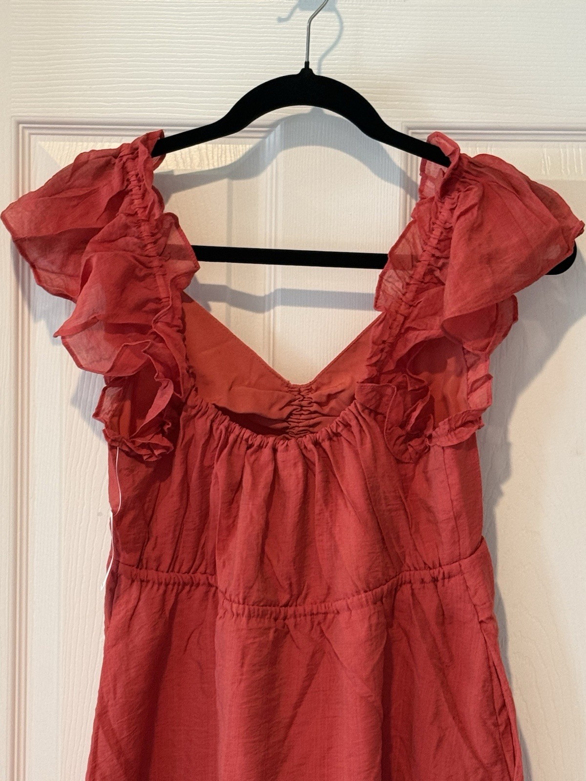 Old Navy Coral Orange Ruffle Strap Ruched Mini Dress Sleeveless Small NWT