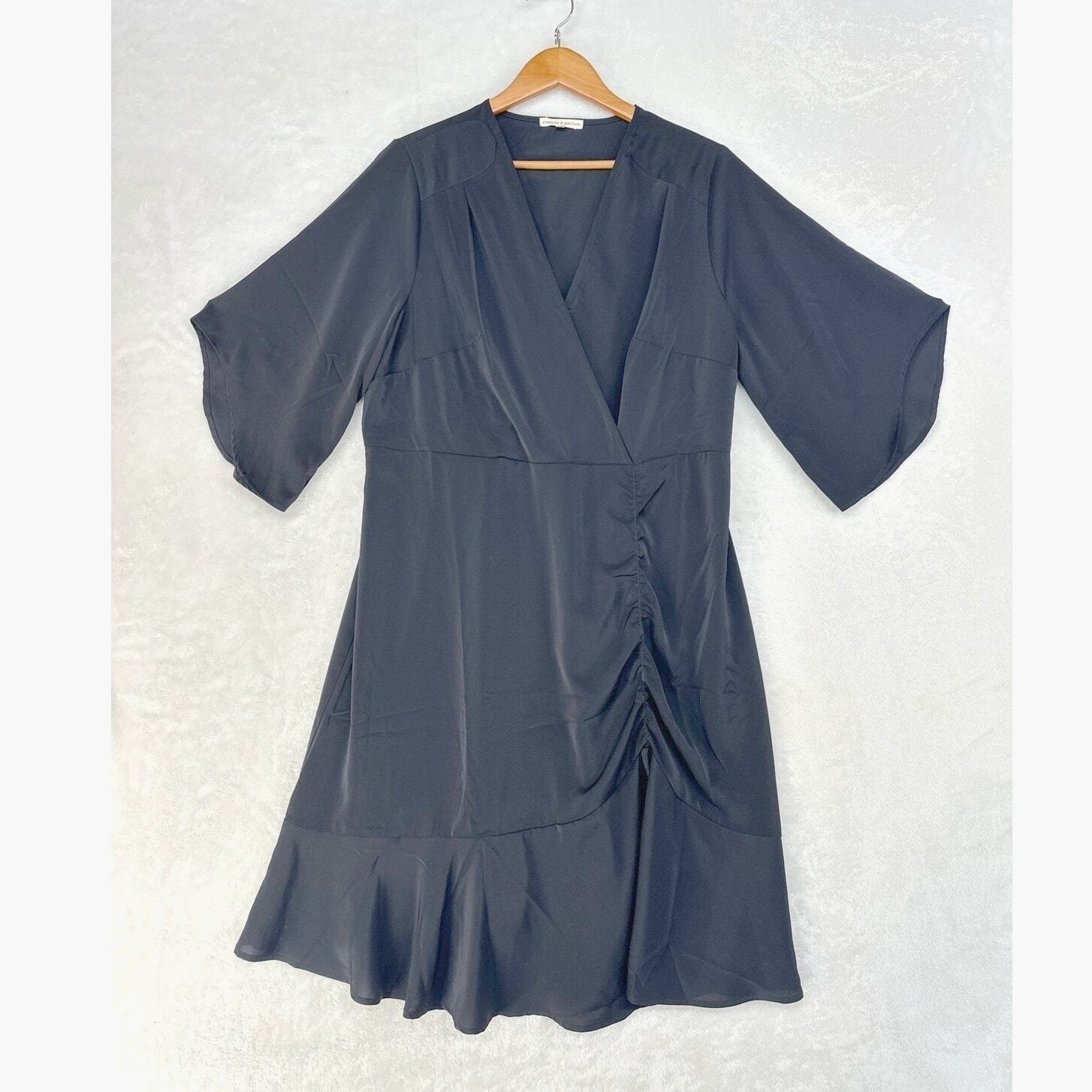 Standards & Practices Wrap Dress Womens 1X Black Bell Sleeve LBD