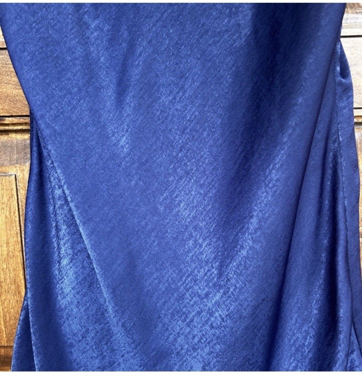 Altar’d State Navy Blue Solid Cowl Neck Satin Strappy Zip Mini Dress L