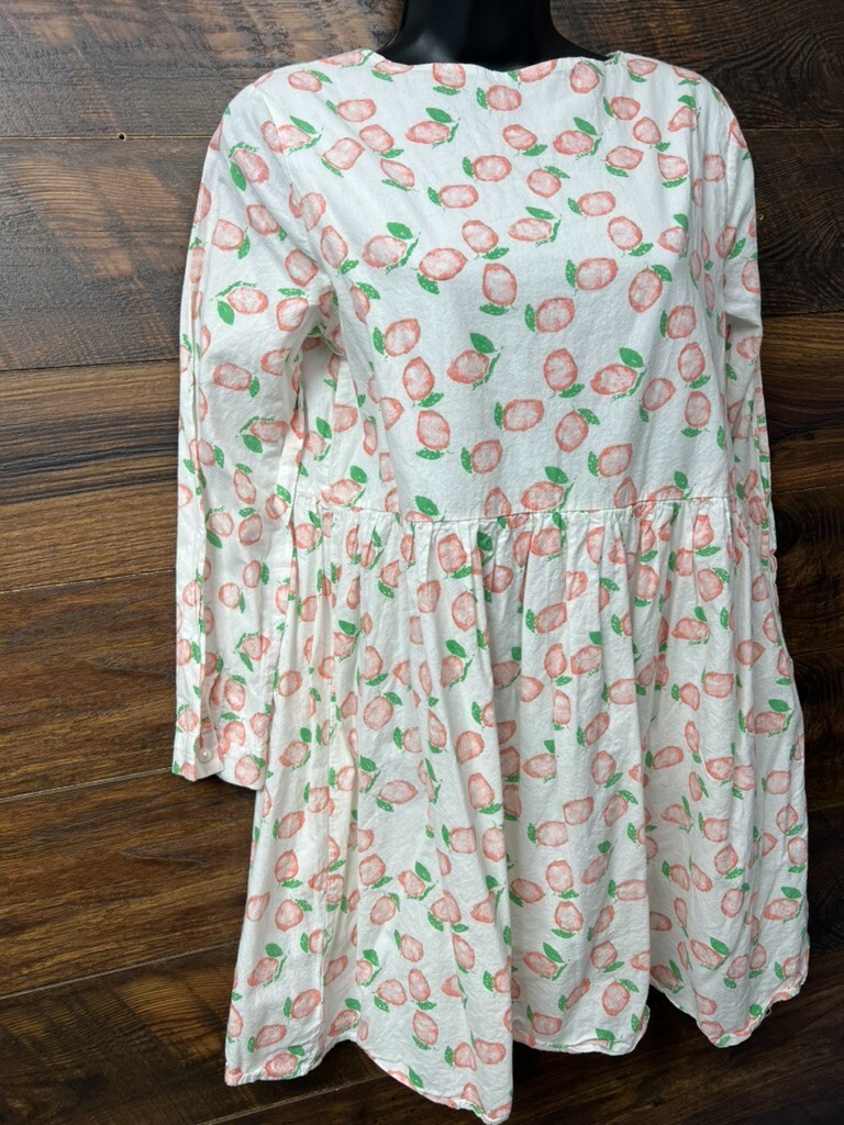 Smocked Dress Peach all Over Print Long Sleeve Keyhole Collar Layered Lined 32in