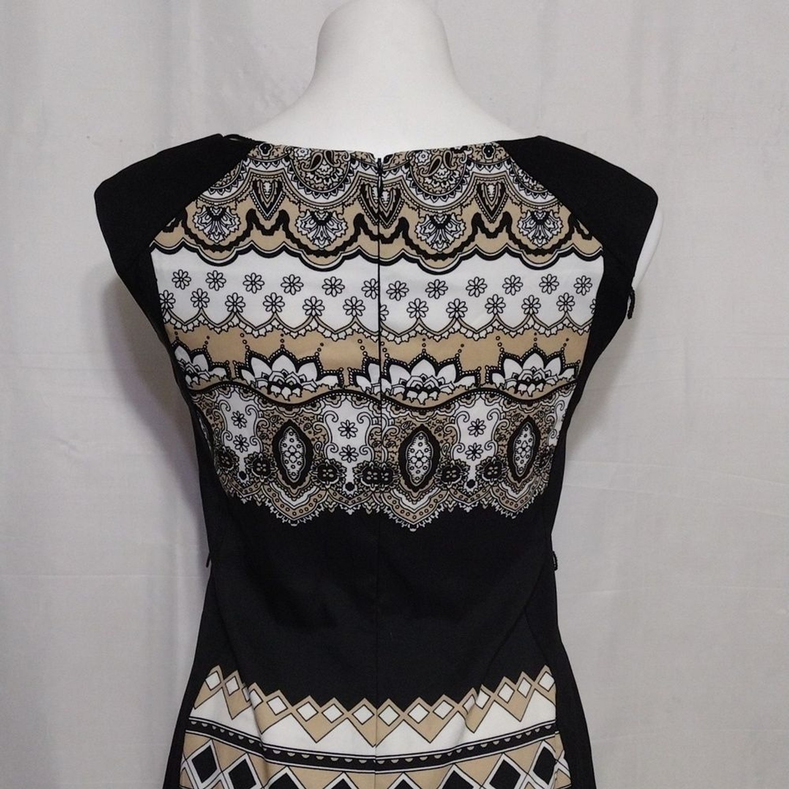 London Times Aztec Print Sleeveless Sheath Dress Sz 4 Boho Chic Workwear Office